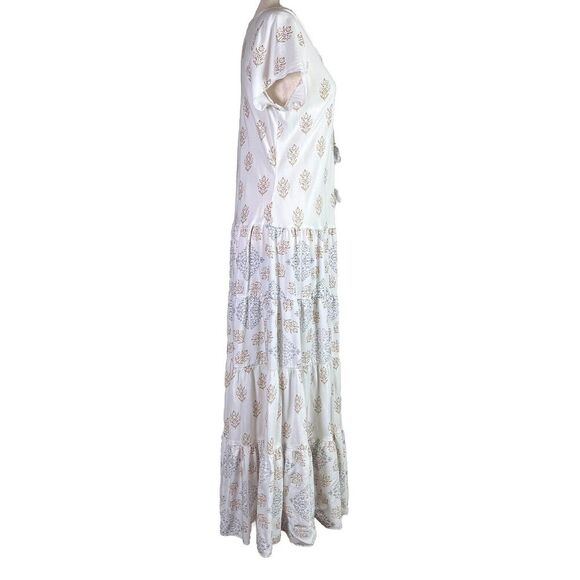 Sundance Maxi Dress Short Sleeve Size Large White Cream Tassel Tiered Boho - Picture 9 of 13